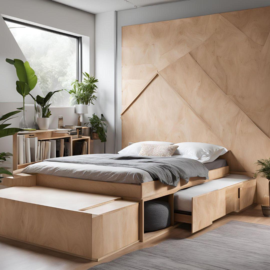 Plywood Bed with Storage Design