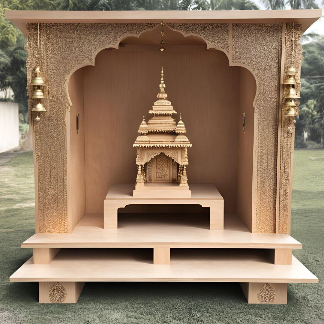 Plywood Mandir Design with Bells