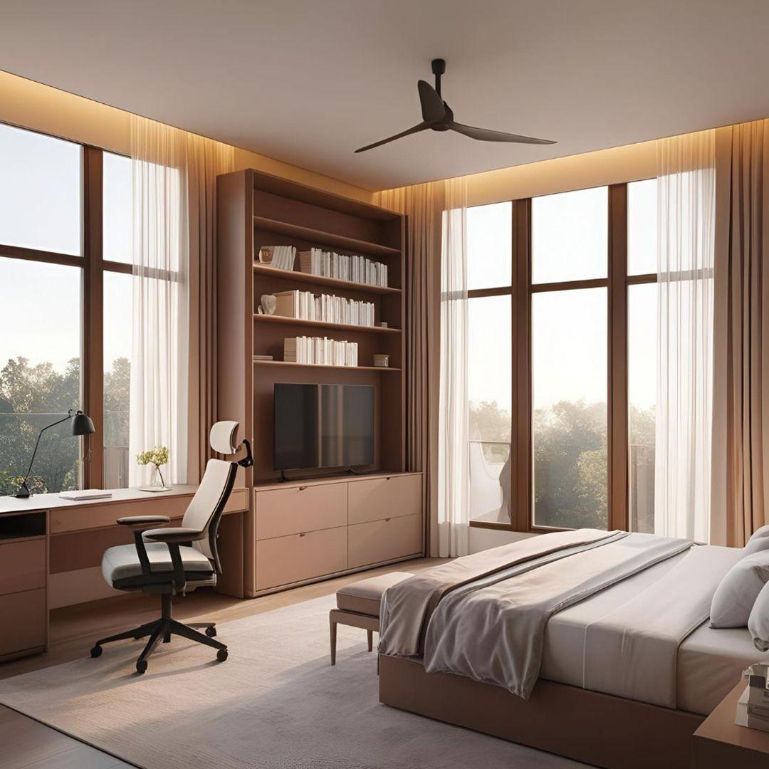 Bedroom Design with a Study and TV Unit