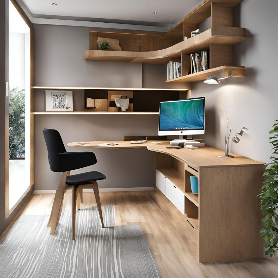 L-shaped Plywood Study Table with Racks