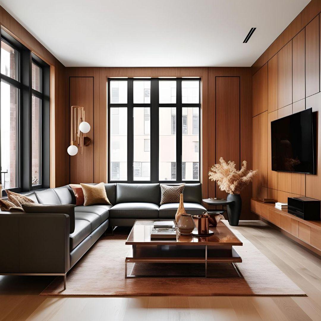 Modern Living Room With Wood Paneling