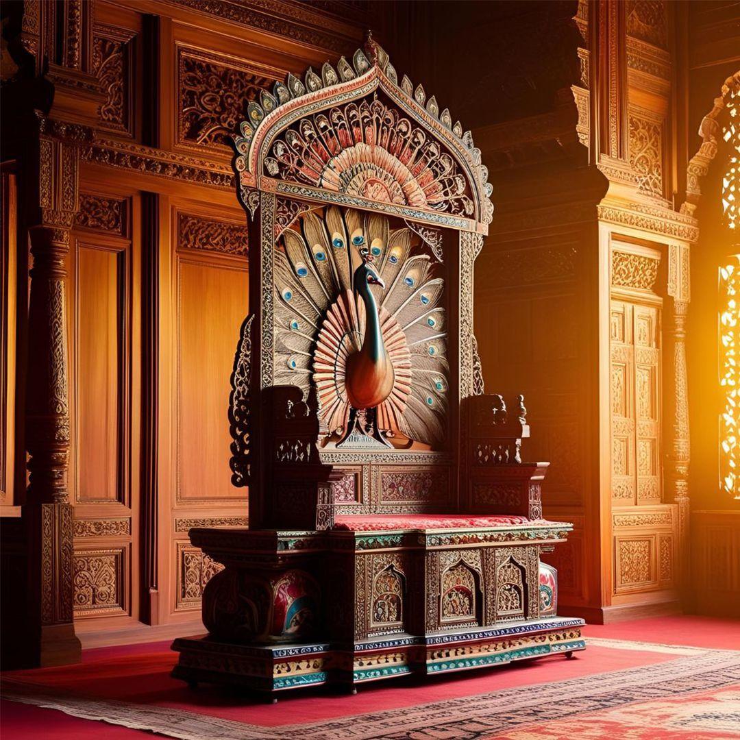 Peacock Motif Plywood Singhasan