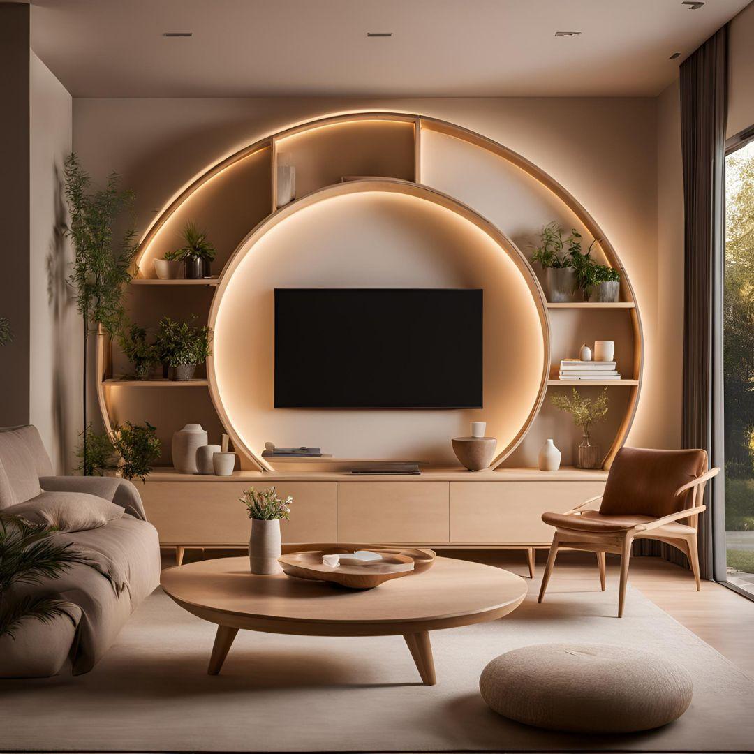 Plywood Circular TV Unit Design