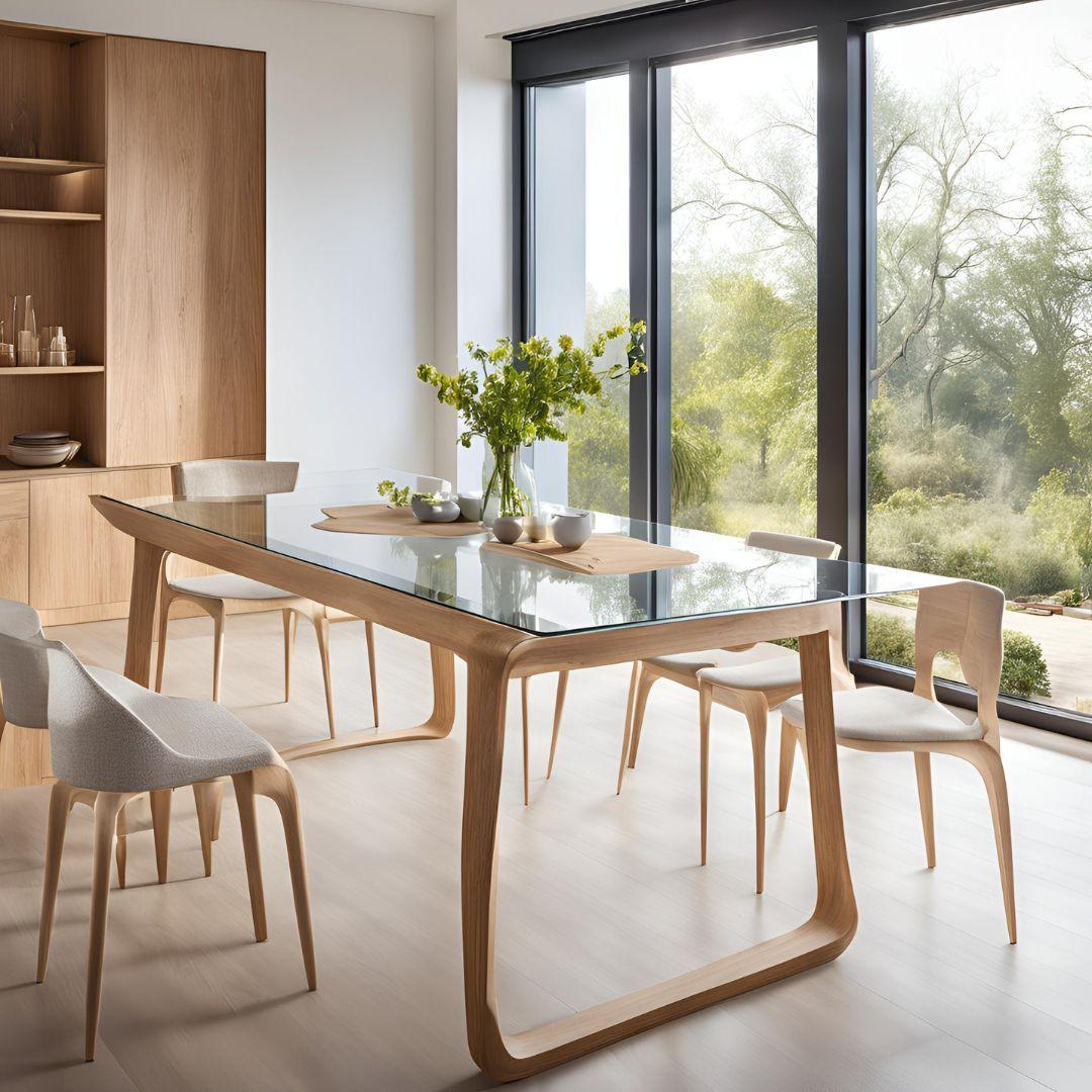 Plywood Dining Table Design with Glass