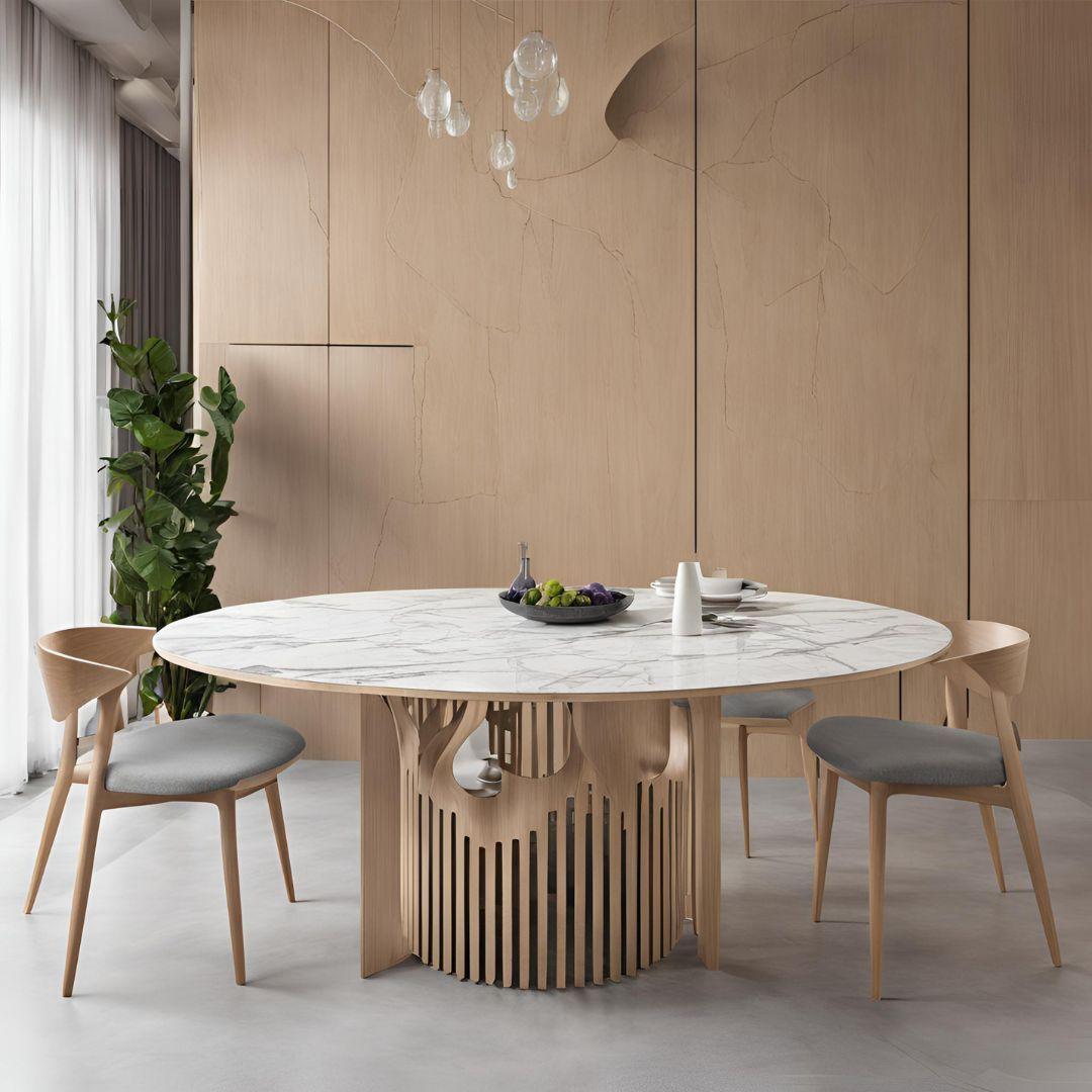 Plywood Dining Table Design with Marble