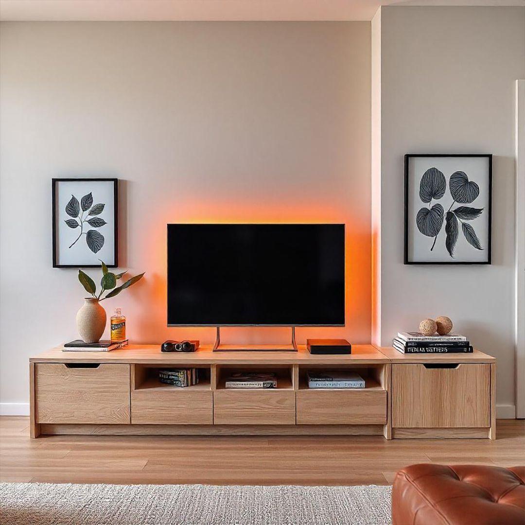 Plywood TV Unit Design with Cabinets