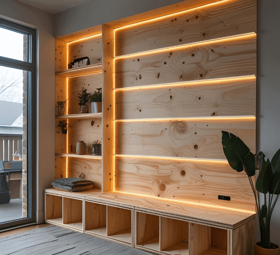 Plywood Wall with LED Strips