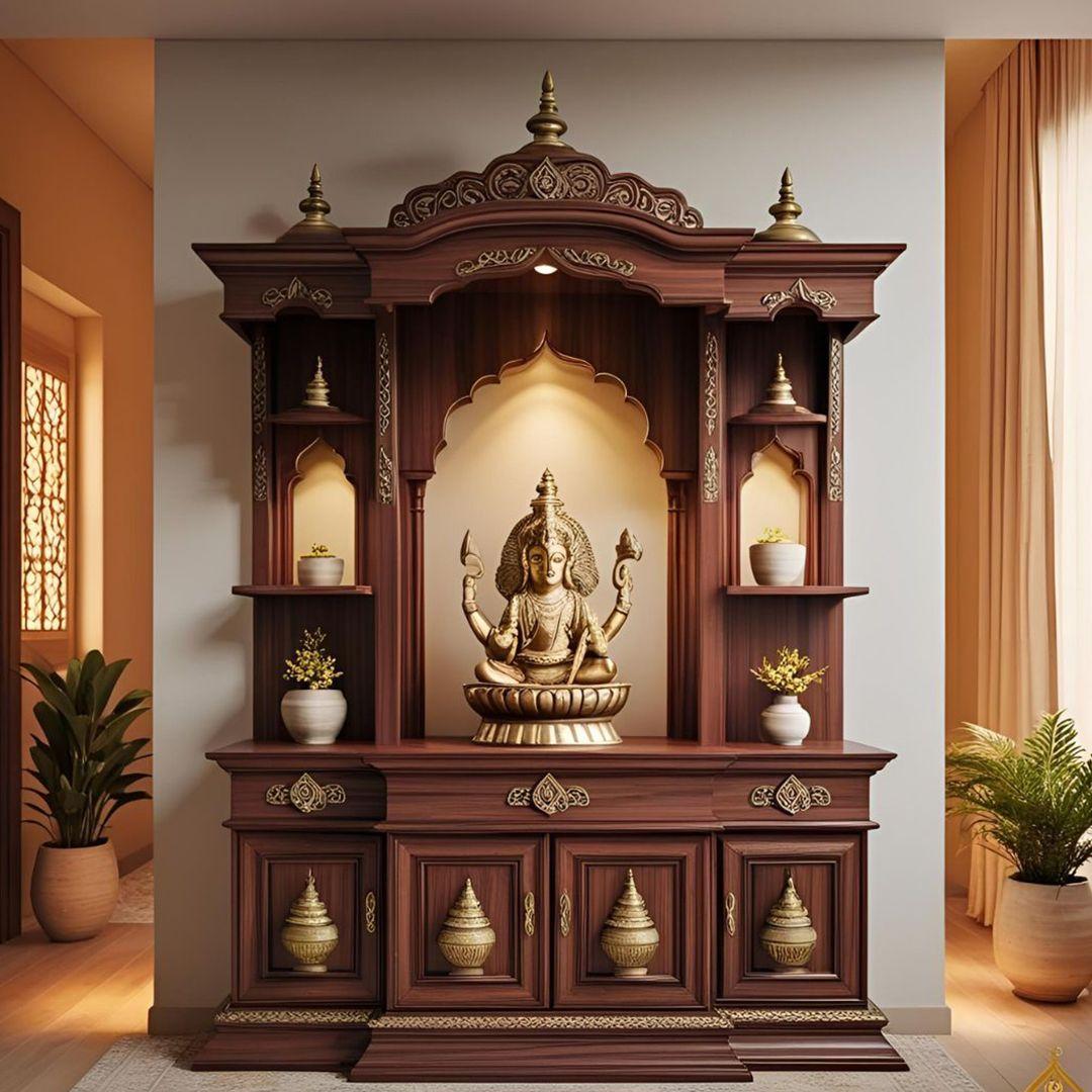 Pooja Unit Design in Wooden Finish