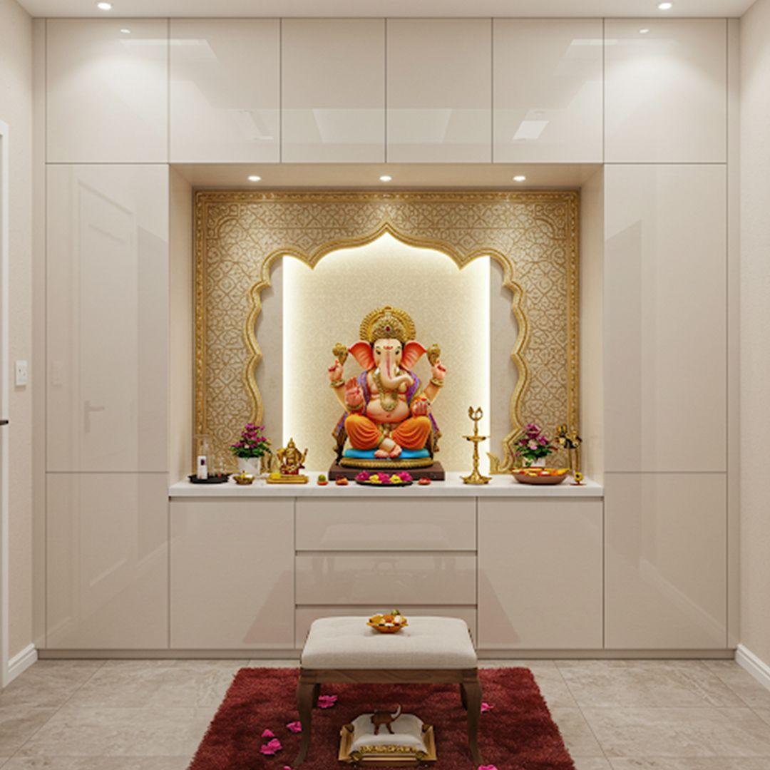 Pooja Unit Design with Drawer Storage