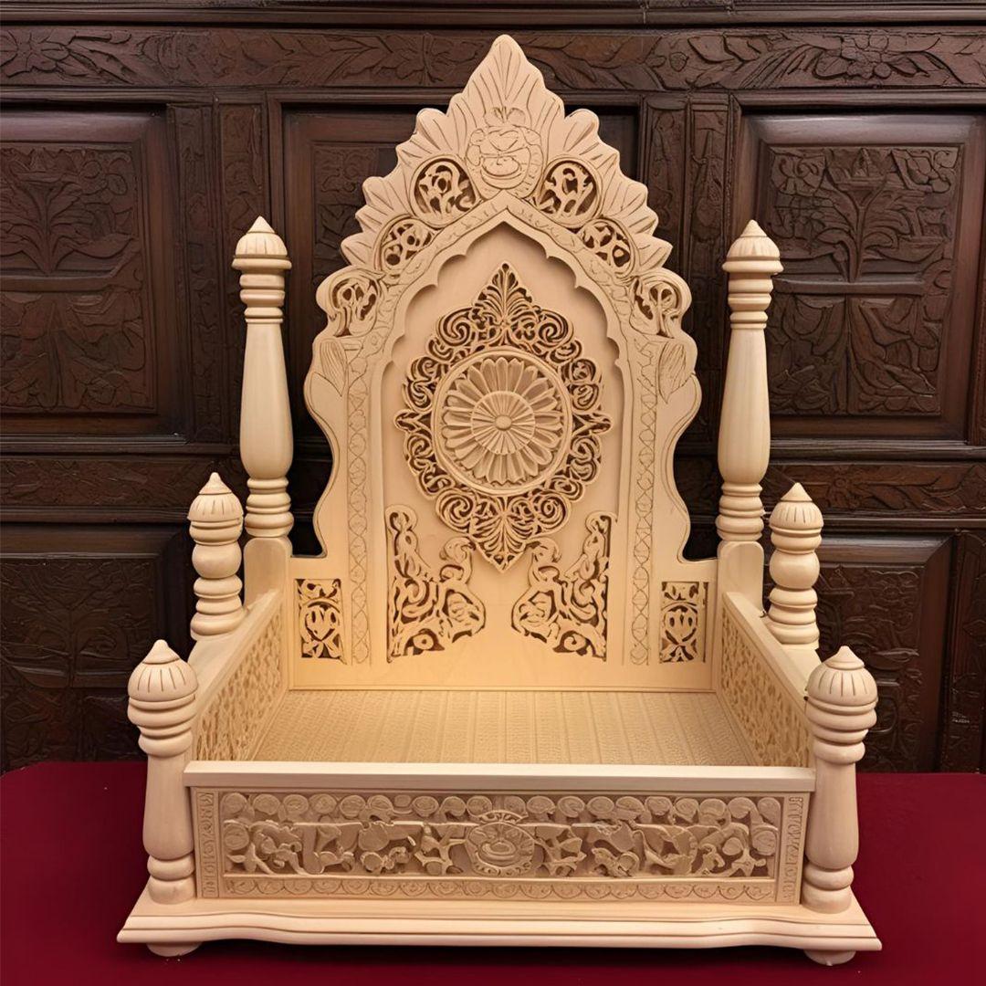 Royal Carved Plywood Singhasan