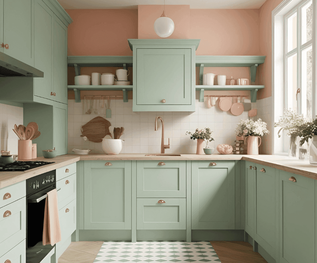 Kitchen Soft Pastels Mint Green and Peach