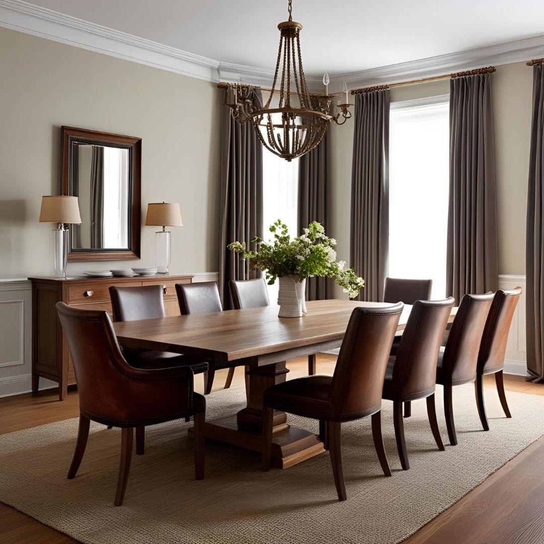 Classic Dining Room Design with Solid Wood Table and Leather Chairs