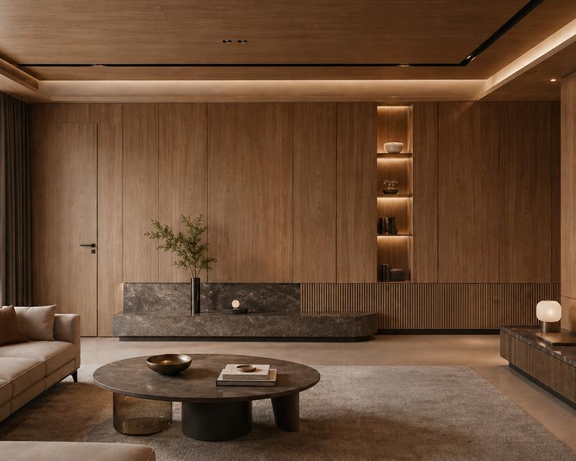 Engineered veneers are defining seamless luxury interiors.