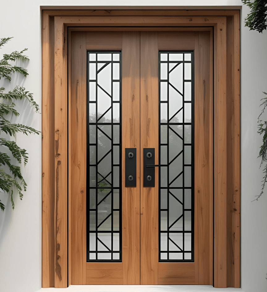 Minimalist Jali Doors with Steel Inserts, Clean Lines and Geometric Patterns .png