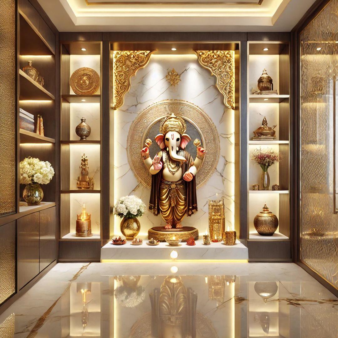 Modern Pooja Room Design in High Gloss Finish