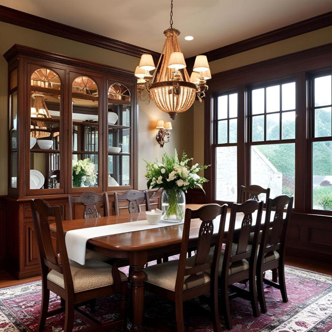Traditional Dining Room Design with Wooden Dining Table and Chairs
